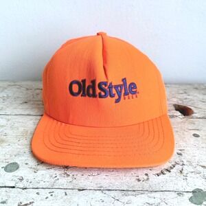 Vintage Old Style Beer Bright Orange Snapback Hat USA Trucker Cap Baseball 90s